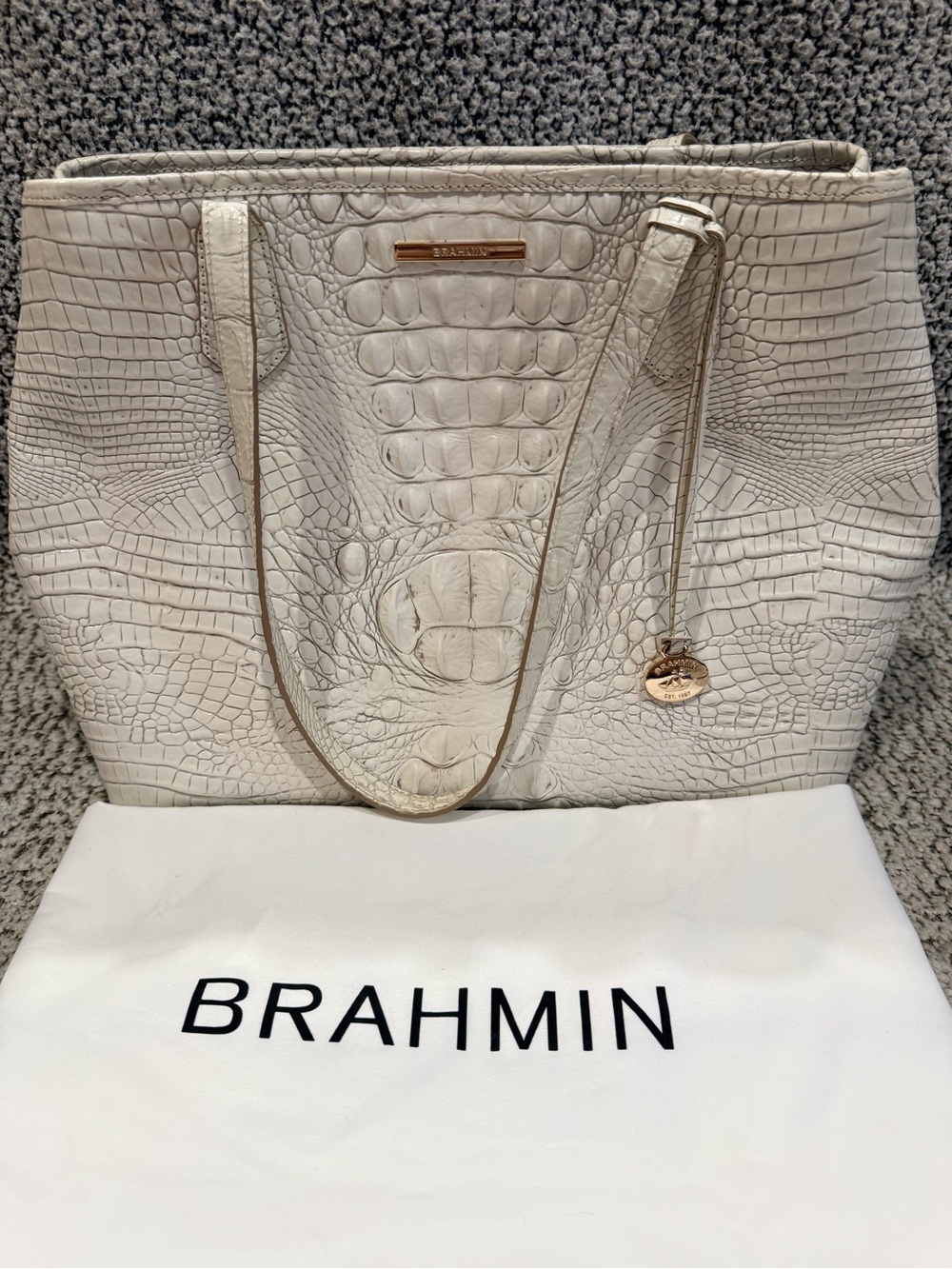 Brahmin White Melbourne Croc Embossed Tote — Dust Bag Included